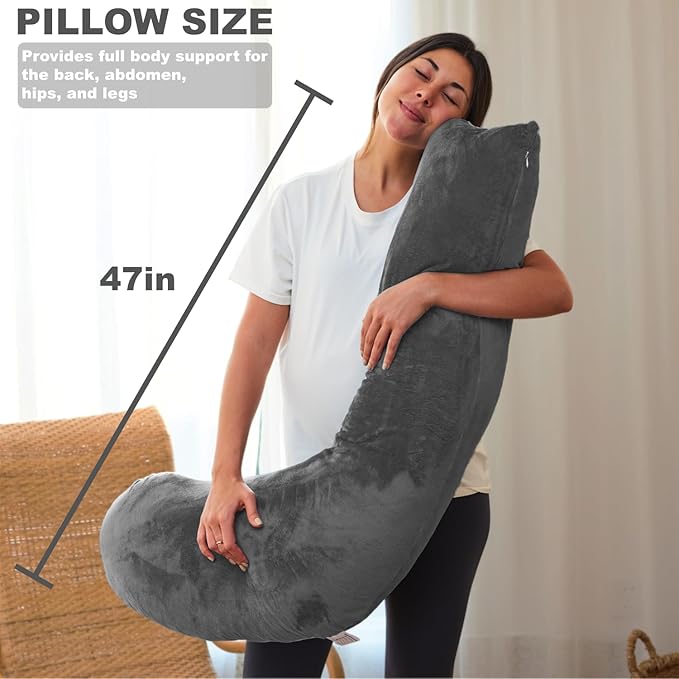 Pregnancy Pillows for Sleeping, Detachable and Adjustable with Pillow Cover, Maternity Body Pillow for Adults, Support for Back, Legs, Belly, HIPS and Pregnancy Must Haves Grey