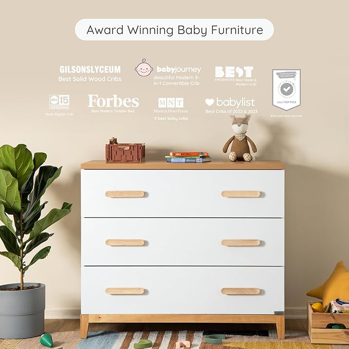 dadada LaLa 3 Drawer Dresser for Nursery - Modern Design, Deep Drawers, Baby-Safe Finish, Anti-Tip Safety, Durable Construction, Maximum Storage for Small Spaces, 39” Wide. (Little 3-Drawer)