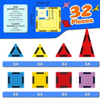 Mini Magnetic Tiles for Kids, Magnetic Building Set, Construction STEM Travel Toys for Boy Girl Ages 3+, Montessori Preschool Learning Educational Sensory Magnet Creative Toy Gift for Toddlers, 32 Pcs