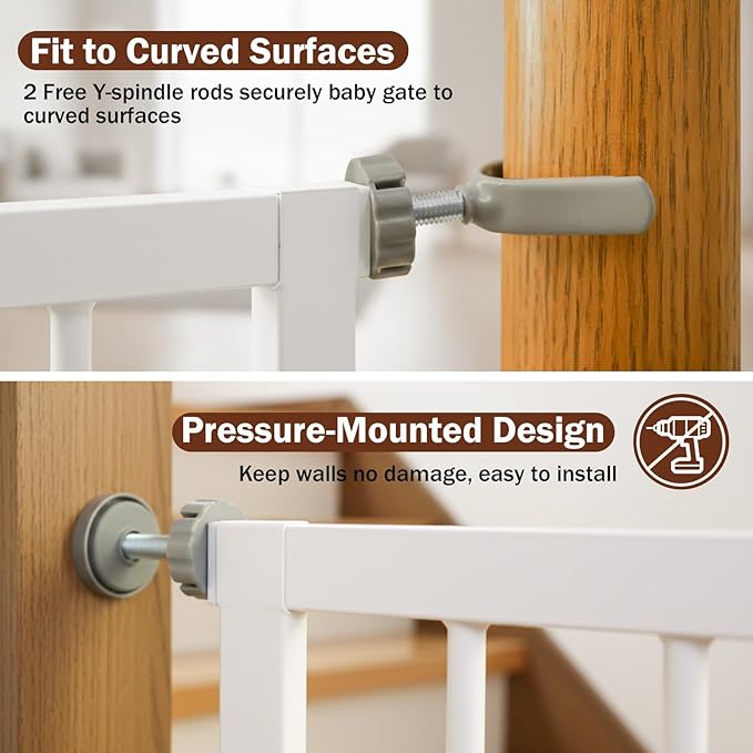 Mumeasy 36" Extra Tall Baby Gate for Stairs and Doorways, 26-40" Auto Close Dog Gate Indoor, Easy Install Pressure Mounted Pet Gate, Safety Baby Gates with Door for Child and Pets