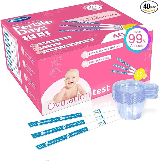 40 Count Ovulation Test Strips with Cups, Bulk Ovulation Test Strips for Women, Ovulation Predictor Kit, Accurate Fertility Tests for Home, Individually Wrapped 5mm LH