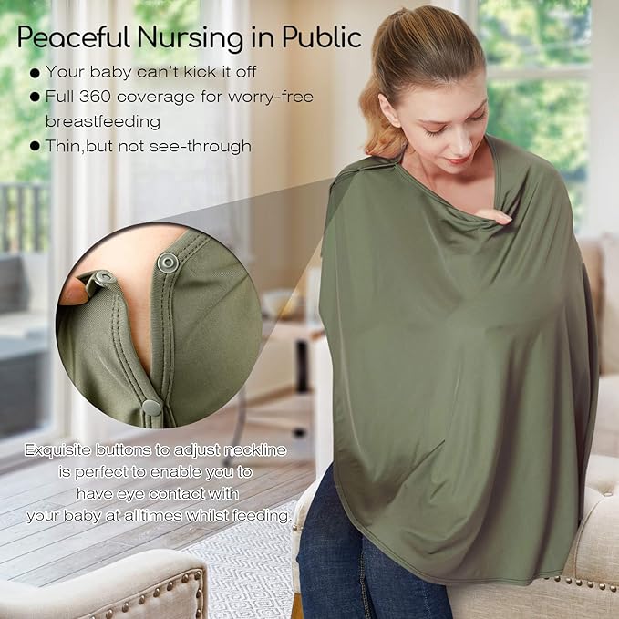 Nursing Cover & Baby Nursing Poncho,Multi Use Breastfeeding Cover for CarSeat Canopy, High Seat Cover, Stroller Cover, Shopping Cart Cover,Nursing Scarf for Boy and Girl by Kefee Kol (Green)