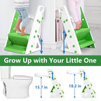 Potty Training Seat, Upgrade Foldable Step Stool, Climbable and Easy to Carry Handles, Adjustable for Different Toilet Heights, Attachment with Stable Structure for Boys and Girls