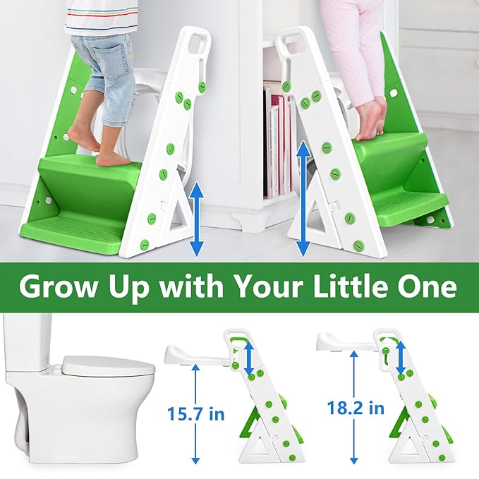Potty Training Seat, Upgrade Foldable Step Stool, Climbable and Easy to Carry Handles, Adjustable for Different Toilet Heights, Attachment with Stable Structure for Boys and Girls