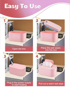 Baby Wipe Warmer, Portable USB Powered Baby Wet Wipes Dispenser Holder with Temperature Control, Paper Towel Heater for Home, Car, Travel (Roseate)