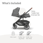 UPPAbaby Cruz V3 Stroller - from Birth + Car Seat Compatible - Full-Size, Reversible Seat - Infant Insert, Bug and Rain Shields Included - Greyson (Charcoal Mélange/Carbon Frame/Saddle Leather)
