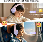 Kids Headphones, Wired Headphones for Kids Over Ear with Microphone, 85/94dB Volume Limiter Headphone for Girls Boys, Foldable Headphone for Learning & Entertainment, Gradient Pink