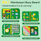 Qizfun Busy Board Book Montessori Toys for 1 2 3 4 Year Old, Boy Girl Birthday Gifts, Educational Sensory Learning Toys for Toddlers 1-3, Car Airplane Travel Activities Toys for Kids Ages 2-4 Year Old