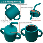 Silicone Feeding Set, Baby Led Weaning Supplies - Suction Plate and Bowl Set, Toddler Self Feeding Dish with Spoons, Forks, Sippy Cup and Adjustable Bib for 6+ Months - Blue