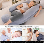 U-Shaped Pregnancy Pillow for Sleeping, Full Body Support for Back, HIPS & Belly -65 Inch Maternity Pillow with Machine Washable Cover | Maternity Essential (Velvet Grey-65inch)