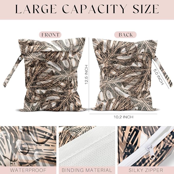 Wet Bag, Wet Dry Bag, Wet Bag for Swimsuit, Travel, Beach, Pool, Diapers, Dirty Yoga Gym Clothes, Makeup Bag, Waterproof Tropical Palm Leaves Decor Jungle Palm Leaf Favors, 12.6” x 10.2”