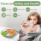 Stainless Steel Toddler Plate with Suction, 9” Divided Plates with Removable Silicone Sleeves for Baby, Non Toxic & BPA Free | Non Slip | Unbreakable Kids Snack Dishes Set of 2, Green & Purple