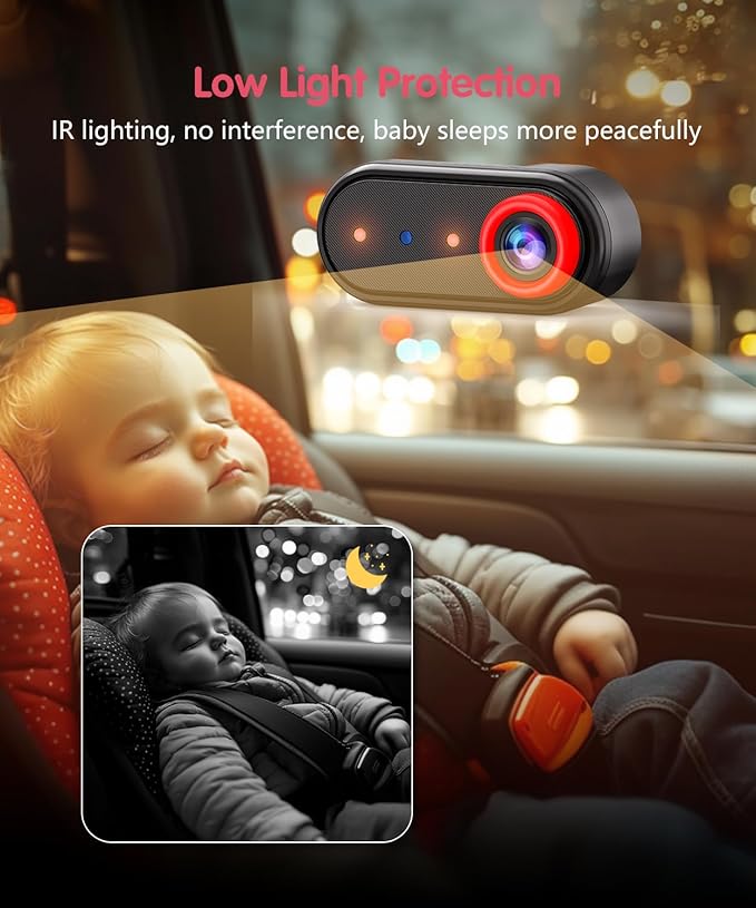 BM5PRO Double Car Camera for 2 Baby，7.2" 1080P Split Screen with IR Night Vision, Real-Time Monitoring Baby Car Camera,Easy Install, Family Travel Companion for Kids & Pets