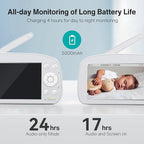 Baby Monitor with Camera and Audio, No WiFi, 5" HD IPS Screen & Remote Pan-Tilt-Zoom, HD Night Vision, 2-Way Talk, Cry Notifications, Temperature Sensor, 5 Lullabies, 1000ft Long Range