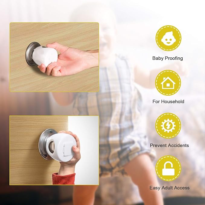 Door Knob Safety Cover for Kids, Child Proof Door Knob Covers, Baby Safety Door knob Handle Cover Lockable Design (4 Pack)