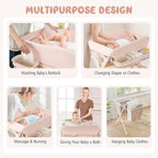BABY JOY Portable Baby Changing Table, Foldable Diaper Changing Station w/Wheels, Adjustable Height, Large Storage Rack, Water Basin, Safety Belt, Mobile Nursery Organizer for Newborn Infant (Pink)