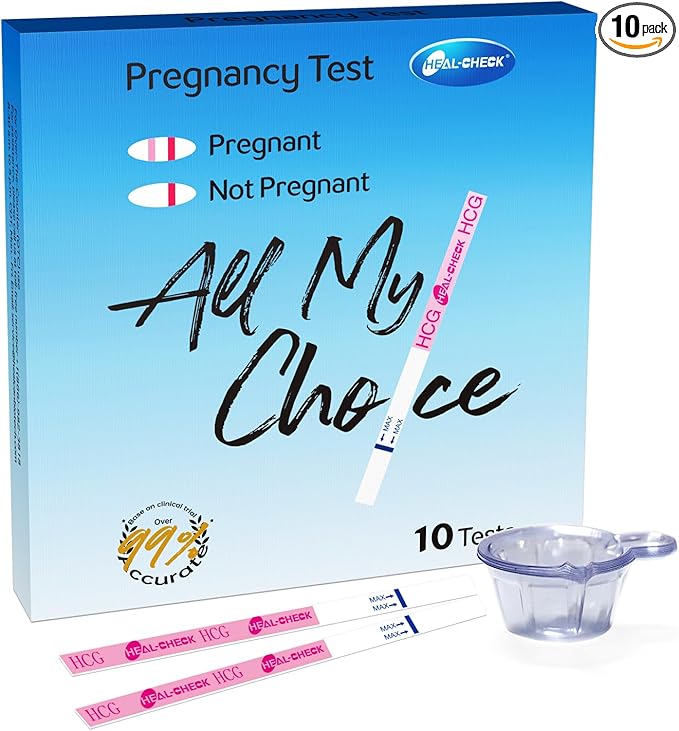 10 Count Pregnancy Tests with Cups, Bulk Pregnancy Test Strips for Detection at Home, Over 99% Accuracy, Individually Wrapped Fertility Tests, Extra-Wide 5mm HCG Tests, Pruebas De Embarazo