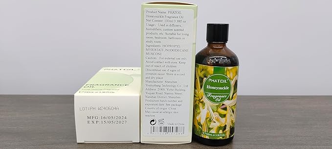 PHATOIL 3.38FL.OZ Honeysuckle Fragrance Oils for Aromatherapy, Essential Oils for Diffusers for Home, Perfect for Diffuser, DIY Candle and Soap Making, DIY Scented Products - 100ml