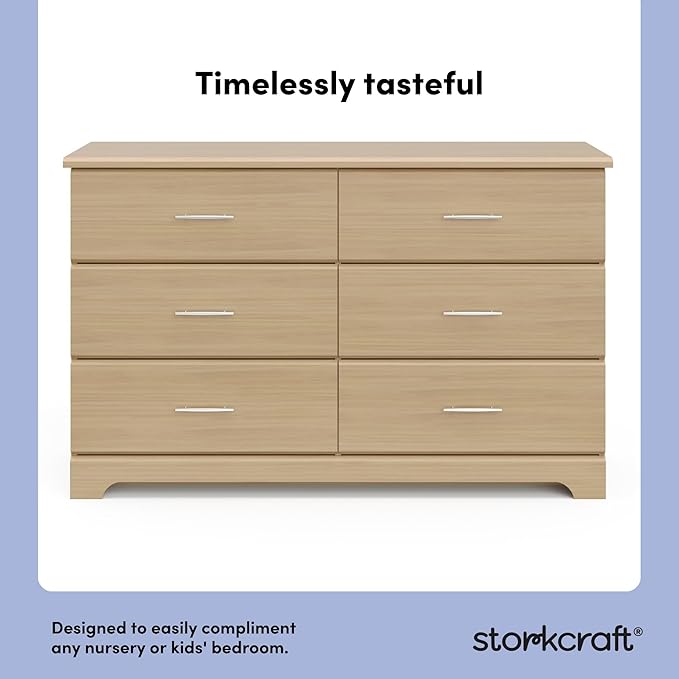 Storkcraft Brookside 6-Drawer Dresser (Driftwood) – GREENGUARD Gold Certified, Wood Dresser for Bedroom, Kids & Nursery Storage Chest, Safety Interlocking Drawers, Pre-Installed Tracks, Kids Chest