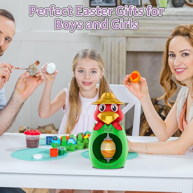 weiyuii Easter Egg Decorating Kit, DIY Egg Coloring Spinner with 3 Plastic Eggs & 8 Colorful Markers Easter Gift for Kids Boys Girls