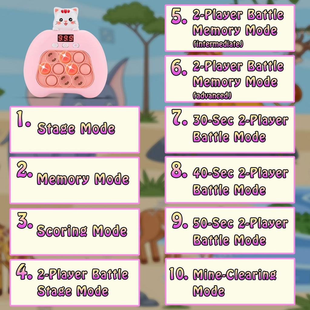 Quick Push Console Game, Pop Game Light up Fidget Toy, Handheld Puzzle Game Fast Push Bubble Game with Game Clearance Screen for Kids Teens Adults (Kitty)