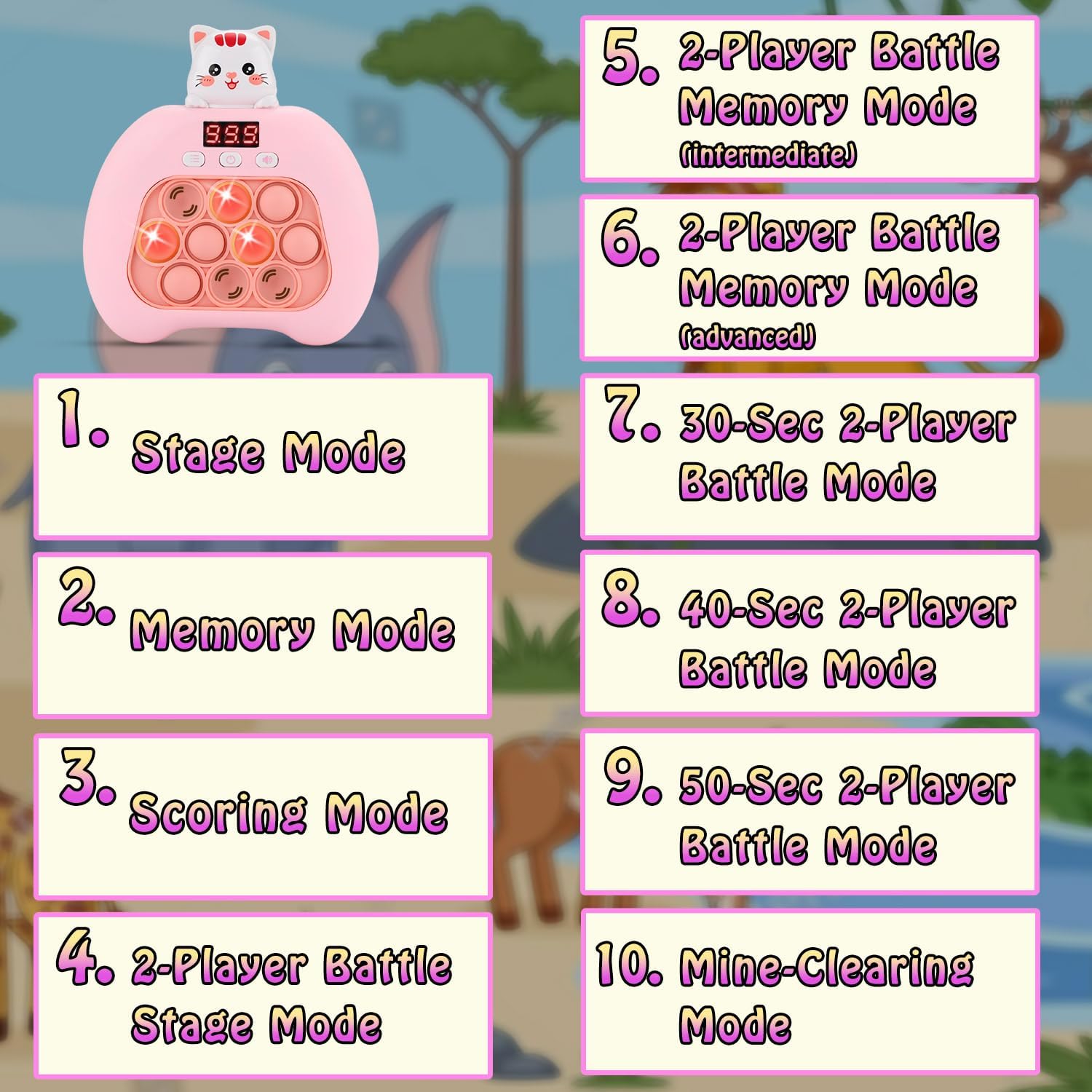 Quick Push Console Game, Pop Game Light up Fidget Toy, Handheld Puzzle Game Fast Push Bubble Game with Game Clearance Screen for Kids Teens Adults (Kitty)