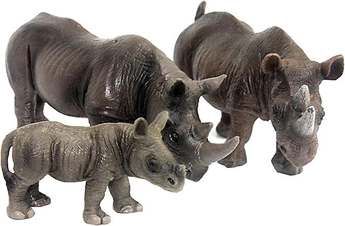 FUNSHOWCASE African Jungle Animals Toy Rhinoceros Figure Realistic Miniature 3-Piece #1698-1700