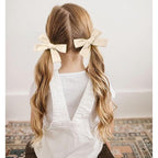 DEEKA 4 PCS Beige Cotton Linen Hair Bows 3 Styles 5" & 4" Handmade Hair Bow set for Toddler Girls Alligator Hair Clips Knot Bows Hair Accessories for Little School Girls (Beige)