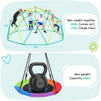 Hapfan 10 ft Climbing Dome Swing Set with Saucer Swing, Jungle Gym for Kids Outdoor Backyard, Supports 800lbs, Easy Asssembly, Rust-Resistant Outdoor Playset for Ages 3-8 8-12