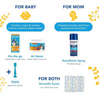Triple Paste Mom & Baby Early Essentials Gift Set with 5 Items, Diaper Rash Ointment 8oz Jar & 2oz Tube, Spatula Applicator, Dermoplast Spray, and Multi-Use Cover, Shower Gifts for Moms