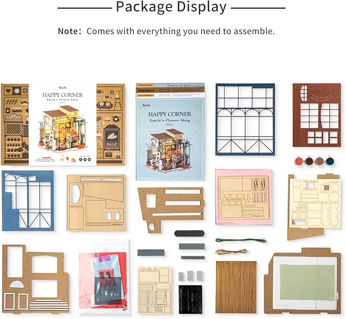 Rolife DIY Miniature House Kit Flower Shop, Tiny House Kit for Adults to Build, Mini House Making Kit with Furniture, Halloween/Christmas Decorations/Gifts for Family and Friends(Emily's Flower Shop)