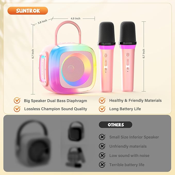 Mini Karaoke Machine for Kids Adults: Portable Karaoke Machine with 2 Wireless Mics for Home Party - Singing Karaoke Speaker Toy Gift for Girls Boys Ages 4 5 6 7 8 9 10 11 12+ Years Old Birthday