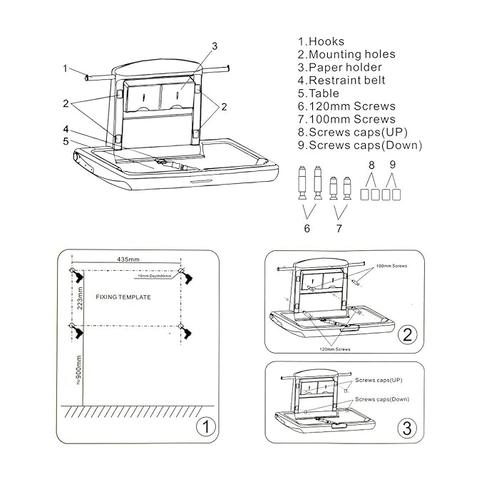 Fold-Down Baby Changing Diaper Station - Horizontal Wall Mounted, Sturdy & Durable with Safety Straps for Commercial Bathrooms, Granite