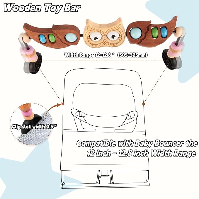 Baby Bouncer Toy Bar Compatible with Baby Bjorn Bouncer Toy Bar for Baby Bouncer, Durable Wooden Bouncer Attachment, Rotatable Infant Sensory Toy