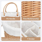 Handwoven Wicker Diaper Caddy Organizer, Multi - functional Baby Diaper Bag for Nursery & Home Storage, Detachable Lining, PU Handles, Baby Registry Must Haves (Wicker)