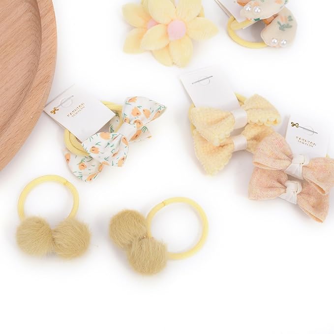Boutique Baby Hair Accessories - 20 Pcs Hair Ties with Bows, 1.2 Inch Elastics Ponytail Holders, Pigtails Rubber Bands for Little Girls (Set-B)