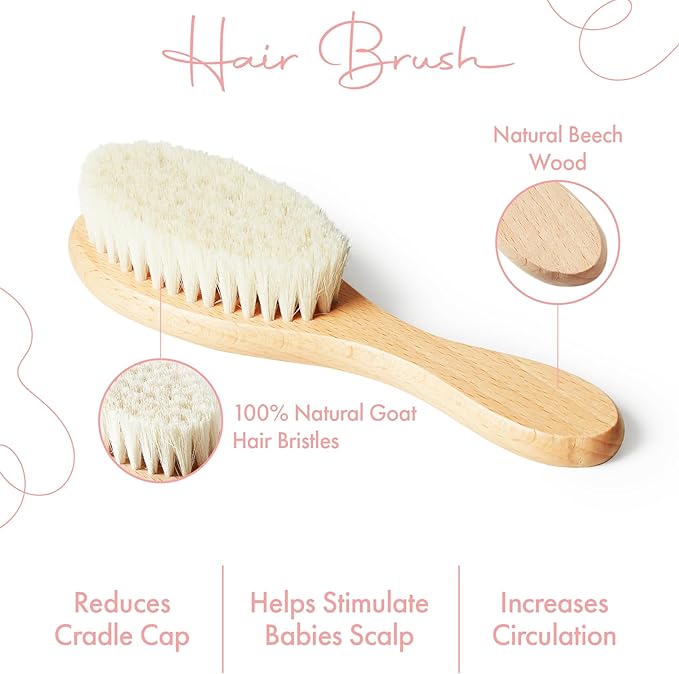 MYZI Baby Hair Brush Set – Soft Baby Brush Set for Newborns, Baby Comb and Brush Set Girl and Boy, Toddler Hair Brush and Toddler Comb - Baby Gift Set