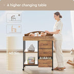 Changing Table Dresser, Baby Dresser with 3 Fabric Drawers and 2 Shelves, Multi-Functional Baby Changing Table with Pad, Classic Nursery Dresser, Diaper Changing Station, Rustic Brown