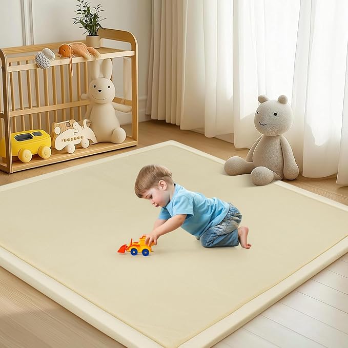 Baby Play Mat for Floor - 1.4" Thick Memory Foam Rug, 80"x80" Playpen Tummy Time Mat, Soft Velvet Nursery Rug, Large Padded Crawling Mat, Cushioned Pads for Playroom Toddlers, Infants, Yoga, Tatami