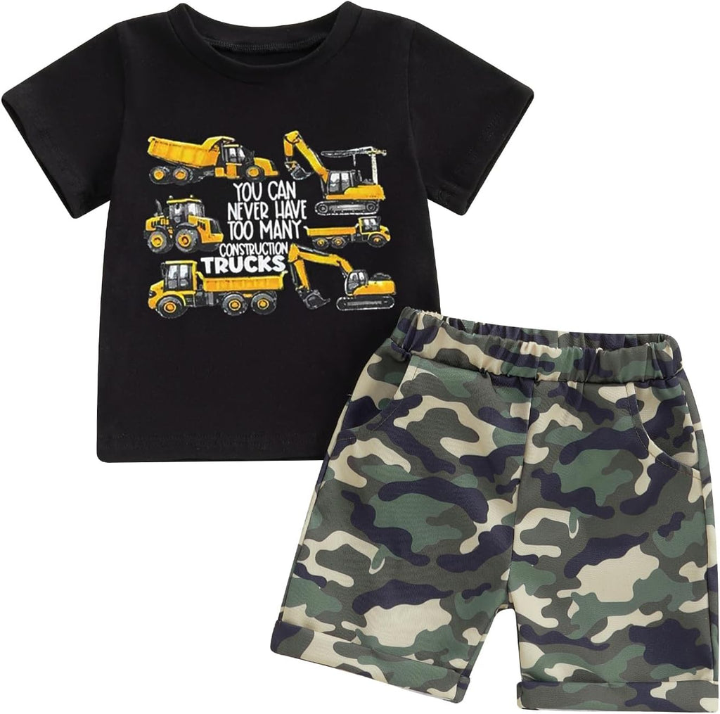 wdehow Toddler Kids Baby Boy Summer Clothes Sets 1T 2T 3T 4T 5T Letter Print Short Sleeve Tops Camouflage Shorts Outfits