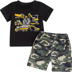 wdehow Toddler Kids Baby Boy Summer Clothes Sets 1T 2T 3T 4T 5T Letter Print Short Sleeve Tops Camouflage Shorts Outfits