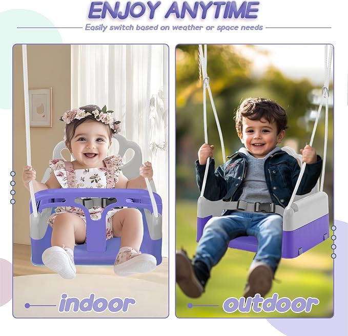 Taleco Gear Foldable Toddler Swing Set, Indoor & Outdoor Baby Swing, Kids Swing Set for Backyard, Safe and Durable Design, Grow with Your Child (Purple)