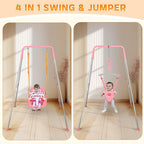 4-in-1 Toddler Swing Set & Baby Jumper and Bouncer for Toddlers, Foldable Baby Swing Stand for Outdoor Indoor Play, Easy to Assemble and Store for Ages 6 Months to 10 Years Old(Pink)