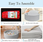Foam Ball Pit, 47.2"x 13.8" Large Ball Pits for Toddlers, Soft Round Kiddie Baby Playpen Ball Pool for Kids, Ideal Gift for Babies Indoor and Outdoor Game, Grey, (Balls not Included)