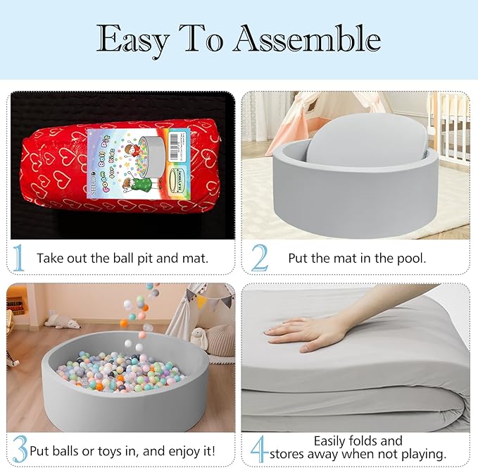 Foam Ball Pit, 47.2"x 13.8" Large Ball Pits for Toddlers, Soft Round Kiddie Baby Playpen Ball Pool for Kids, Ideal Gift for Babies Indoor and Outdoor Game, Grey, (Balls not Included)