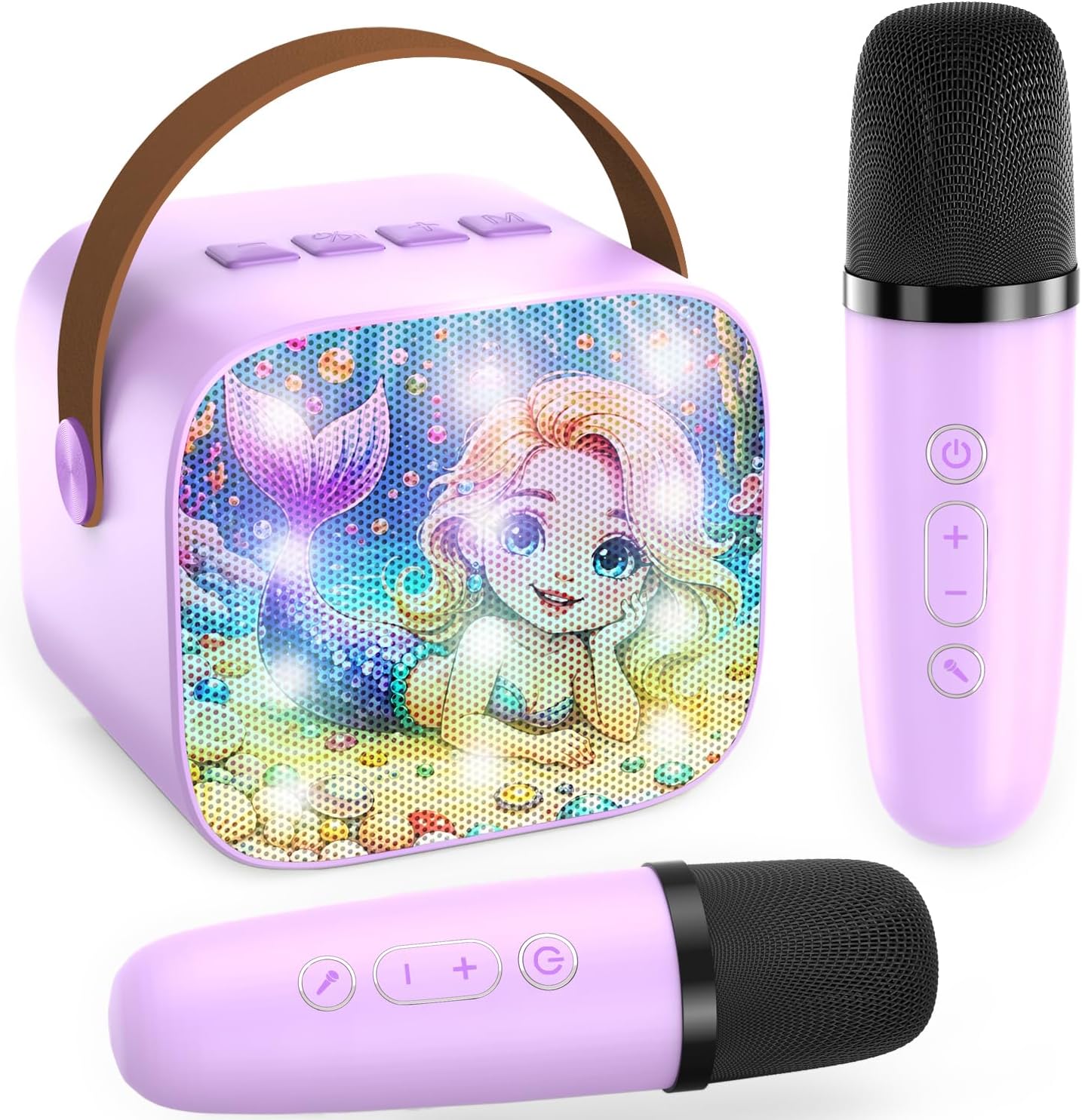 Mini Karaoke Machine for Kids Teen Adults - Toddler Toys Birthday Gift for Girls Ages 3-12, Portable Bluetooth Speaker Set with 2 Wireless Microphones fits Family Fun Party Outdoor, Purple