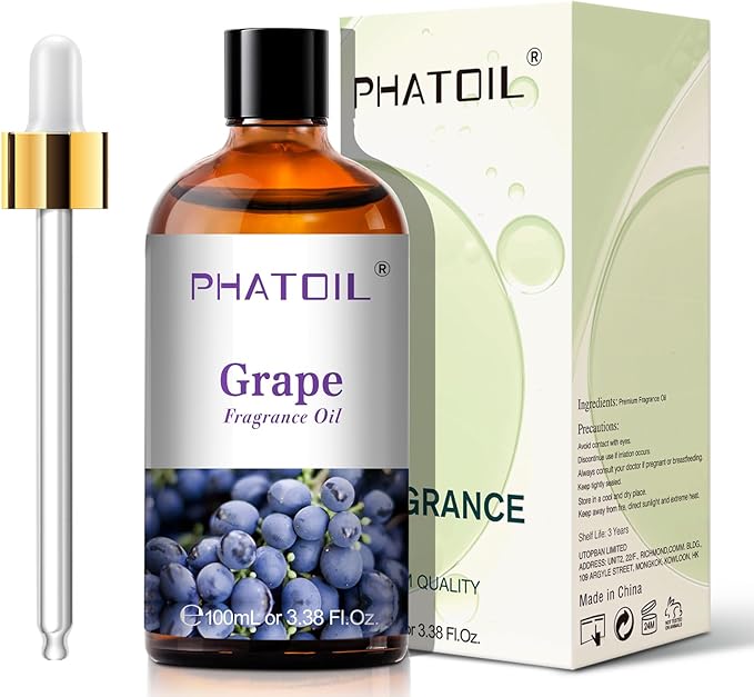PHATOIL 3.38FL.OZ Grape Fragrance Oils for Aromatherapy, Essential Oils for Diffusers for Home, Perfect for Diffuser, Yoga, Skin Care, DIY Candle and Soap Making - 100ml