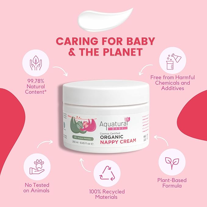 Organic Nappy Cream - Newborn Diaper Care - Gentle Care Diaper-Cream, Natural Moisturizer Zinc Oxide Ointment for Kids Sensitive Skin - Baby Rash (8.45fl oz)