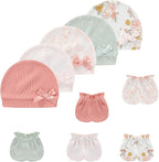 Baby Hat and Mittens Set Cotton Newborn Baby Hats Caps for Boys and Girls, 0-6 Months