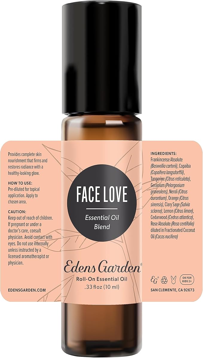 Edens Garden Face Love Essential Oil Roll-On Blend- 100% Pure Premium Grade, Natural, Therapeutic, Aromatherapy, Kid & Skin Safe, The Best for Body, Face, Wellness Pre-Diluted 10 ml (.33 fl oz)